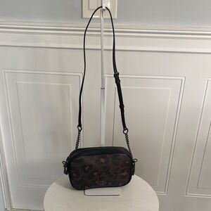 Coach Isla Crossbody Bag Leopard Print gunmetal chain and Black Leather strap.